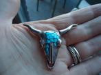 mooie echt zilveren hanger schedel longhorn met turquoise, Ophalen of Verzenden, Zo goed als nieuw, Met edelsteen, Zilver