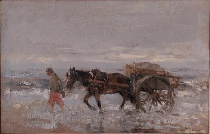 W.G.F.Jansen '''schelpenvisser in de branding'', Antiek en Kunst, Kunst | Schilderijen | Klassiek, Ophalen of Verzenden