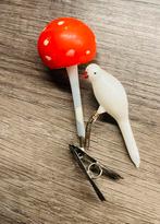 Antiek kerstornament: vogel & paddestoel op clip ‘30, Ophalen, Zo goed als nieuw