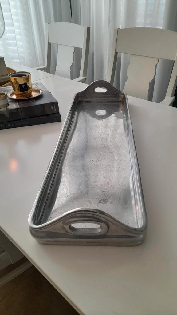 groot zilverkleurig metalen dienblad xxl, Huis en Inrichting, Woonaccessoires | Dienbladen, Gebruikt, Metaal, Rond, Ophalen of Verzenden