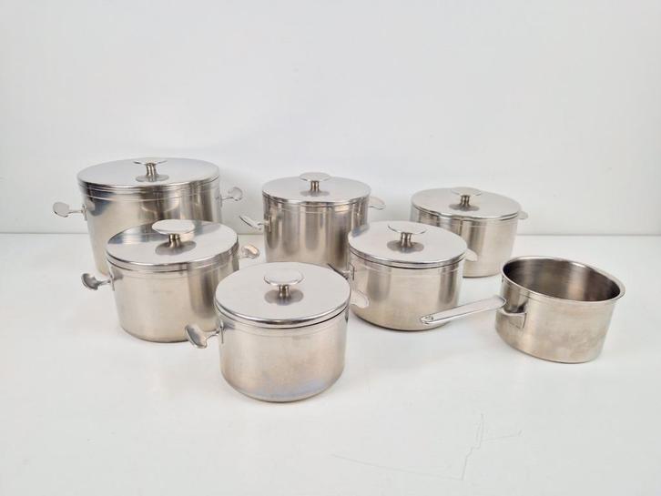 Set 7 Vintage Gero Zilmeta Dick Simonis pannenset pan '60, Huis en Inrichting, Keuken | Potten en Pannen, Gebruikt, Pannenset