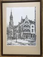 Voldersgracht Delft ets met lijst, Antiek en Kunst, Ophalen