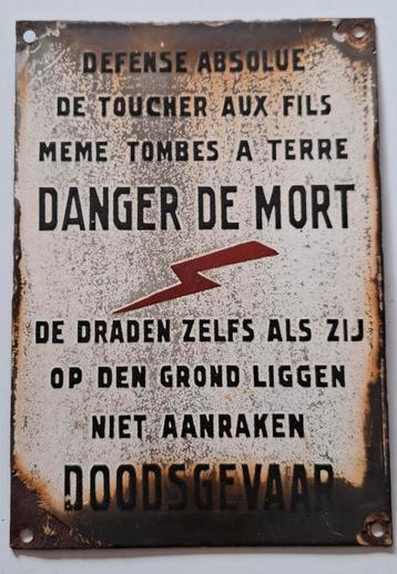 Antiek emaillebord DANGER DE MORT Frans / Nederlandstalig beschikbaar voor biedingen