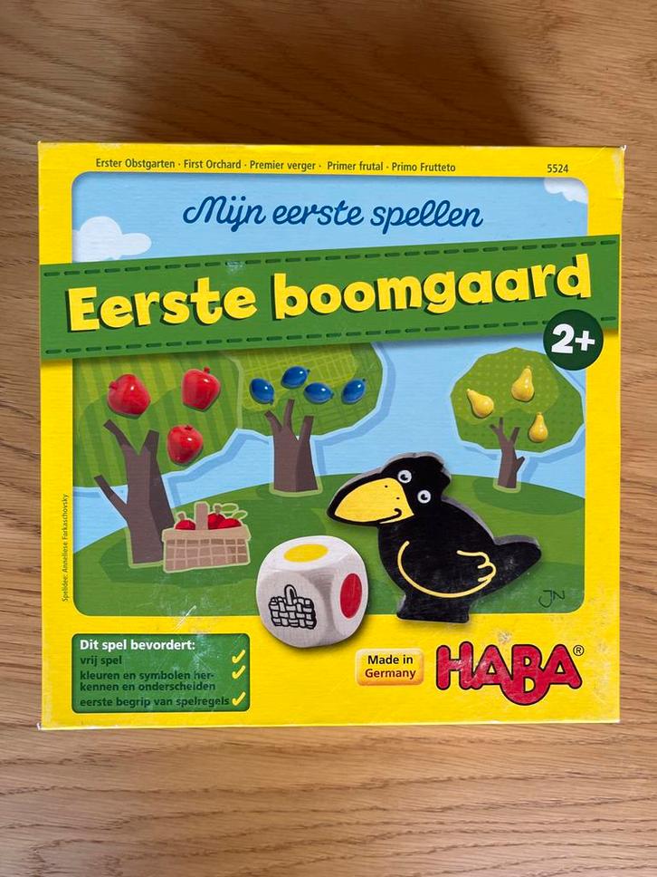 Eerste Boomgaard - HABA Kinderspel, Hobby en Vrije tijd, Gezelschapsspellen | Bordspellen, Zo goed als nieuw, Een of twee spelers
