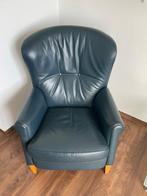 Blauwe leren Fauteuil, Huis en Inrichting, Fauteuils, Ophalen, Gebruikt, 50 tot 75 cm, Leer