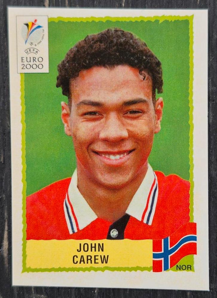 Panini sticker John Carew - Noorwegen, EK 2000, Verzamelen, Sportartikelen en Voetbal, Zo goed als nieuw, Poster, Plaatje of Sticker