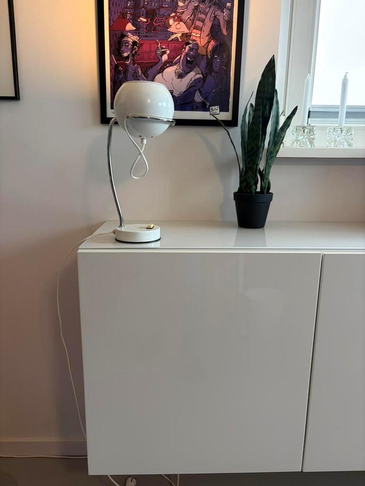 Vintage retro Gepo tafellamp  witte bolkap & chroom, Huis en Inrichting, Lampen | Tafellampen, Gebruikt, Minder dan 50 cm, Metaal