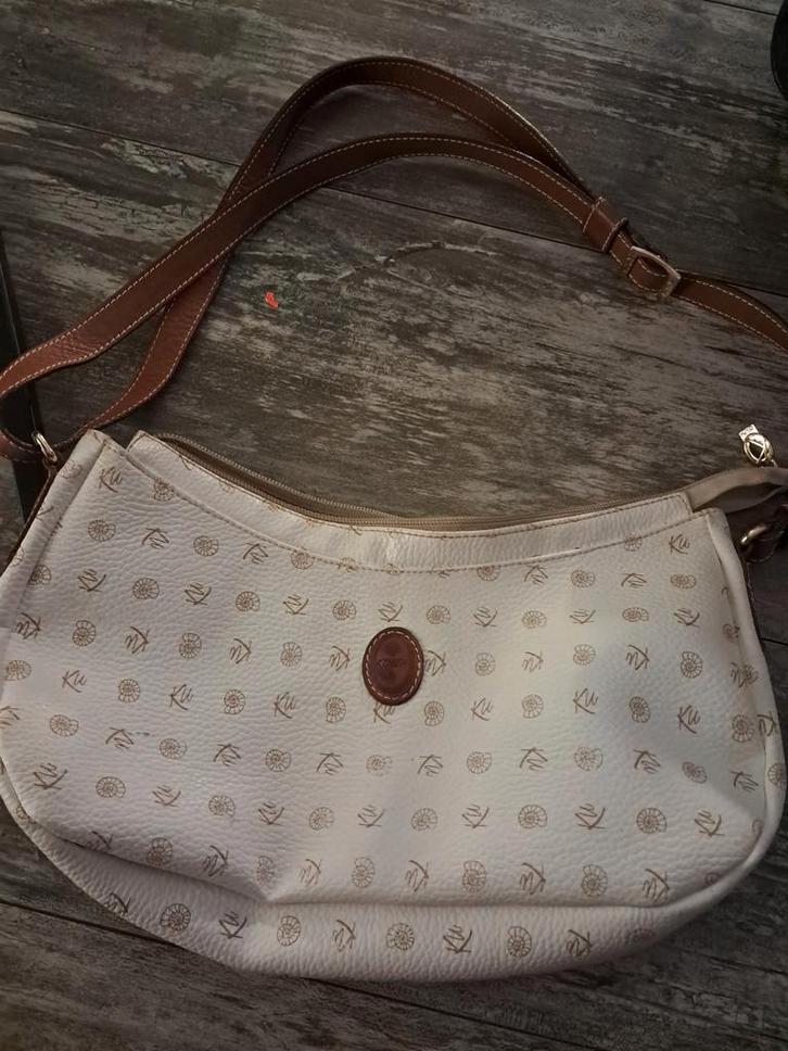 Elegante schoudertas met patroon Kenza, Sieraden, Tassen en Uiterlijk, Tassen | Damestassen, Gebruikt, Schoudertasje, Beige, Ophalen of Verzenden