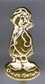 Guus Geluk wit op koper Walt Disney speldjes( R_099a ), Verzamelen, Verzenden, Zo goed als nieuw, Figuurtje, Speldje of Pin