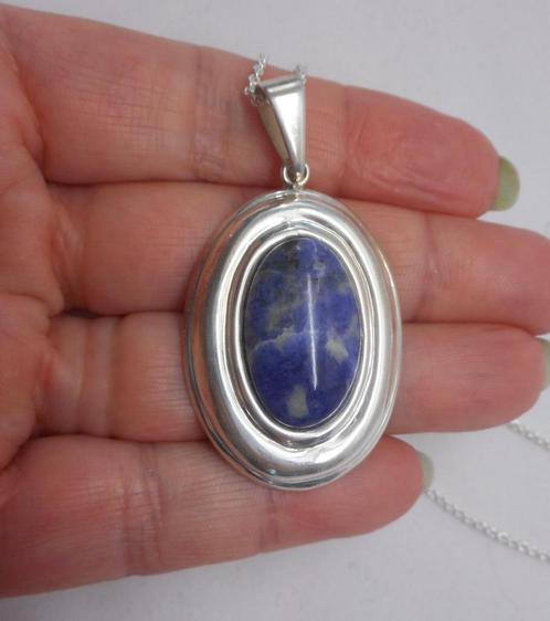 Zilveren ketting met grote hanger met steen nr.147, Sieraden, Tassen en Uiterlijk, Kettingen, Zo goed als nieuw, Zilver, Zilver