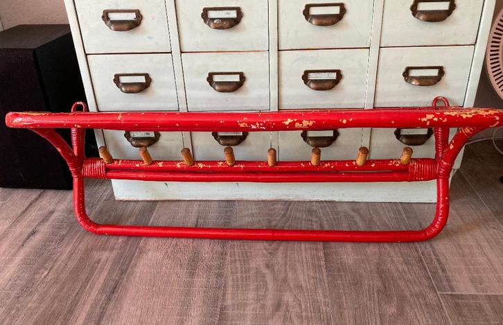 Vintage retro rotan bamboe manou kapstok wandkapstok boho, Huis en Inrichting, Woonaccessoires | Kapstokken, Gebruikt, Wandkapstok