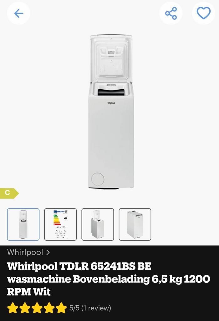 Whirlpool TDLR 65241BS BE Wasmachine 6,5Kg Bovenlader, Witgoed en Apparatuur, Wasmachines, Zo goed als nieuw, 4 tot 6 kg, 85 tot 90 cm