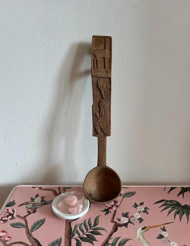 Vintage handgesneden decoratieve houten lepel uit Peru, Antiek en Kunst, Curiosa en Brocante, Ophalen of Verzenden