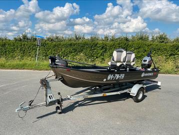 Aluminium visboot 4,80m kanteltrailer, 20PK & elektromotors beschikbaar voor biedingen