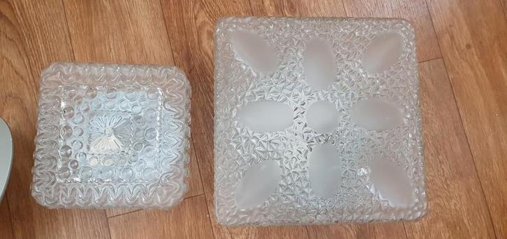 2x Glazen Plafonnières, Huis en Inrichting, Lampen | Plafondlampen, Gebruikt, Glas, Ophalen of Verzenden
