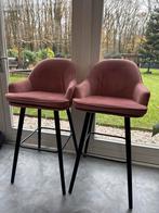 2 Oud Roze Fluweel Barkrukken, Ophalen, Gebruikt, Met voetsteun, 60 tot 90 cm