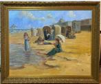 Schilderij Scheveningen strand vorige eeuw, Huis en Inrichting, Ophalen, Schilderij, 75 cm of meer