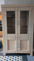 Blank gelakt eiken servieskast/vitrinekast met verlichting, Ophalen, Glas, 100 tot 150 cm, 200 cm of meer