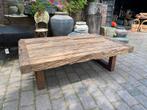 Stoere robuuste salontafel met ijzeren onderstel, Ophalen, Gebruikt, 50 tot 100 cm, Nvt