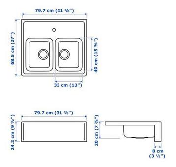 IKEA Bredsjön dubbele Spoelbak - RVS +  lade onderkast NIEUW - afbeelding 3