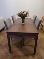 IKEA Dining Table Set (120/180cm, Brown) + 4 Chairs, Ophalen, Zo goed als nieuw, Timeless, 4 tot 6 stoelen