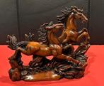 vintage beeld/sculptuur rennende/galopperende paarden, bruin, Antiek en Kunst, Ophalen