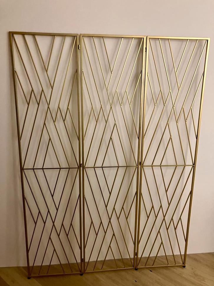 Nieuw Gouden Roomdivider ASOLO - 3 Panelen, Huis en Inrichting, Woonaccessoires | Kamerschermen, Zo goed als nieuw, Ophalen