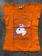 Oranje shirt eenhoorn, koningsdag 116-122, Meisje, Ophalen of Verzenden, Zo goed als nieuw, Shirt of Longsleeve