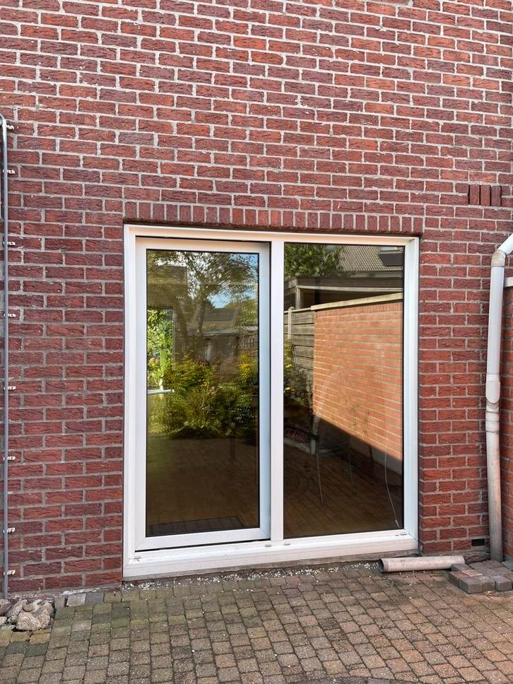 Kunststof Schuifpui wit gebruikt 198 breed 218 hoog., Doe-het-zelf en Verbouw, Kozijnen en Schuifpuien, Zo goed als nieuw, Schuifpui