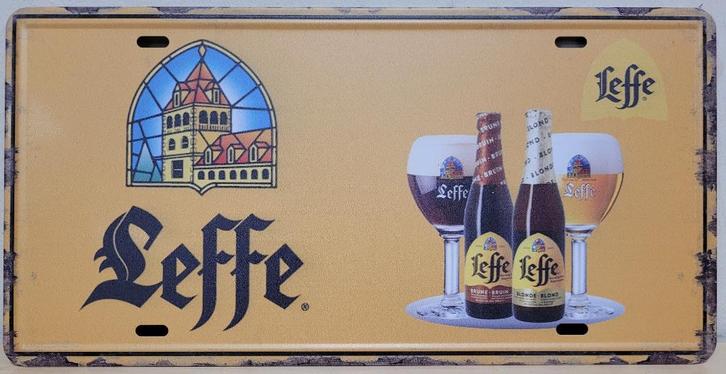 Leffe bier logo license plate reclamebord van metaal deco, Verzamelen, Biermerken, Nieuw, Reclamebord, Plaat of Schild, Leffe
