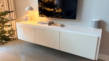 TV Meubel IKEA Besta met steigerhout wit ombouw - afbeelding 3