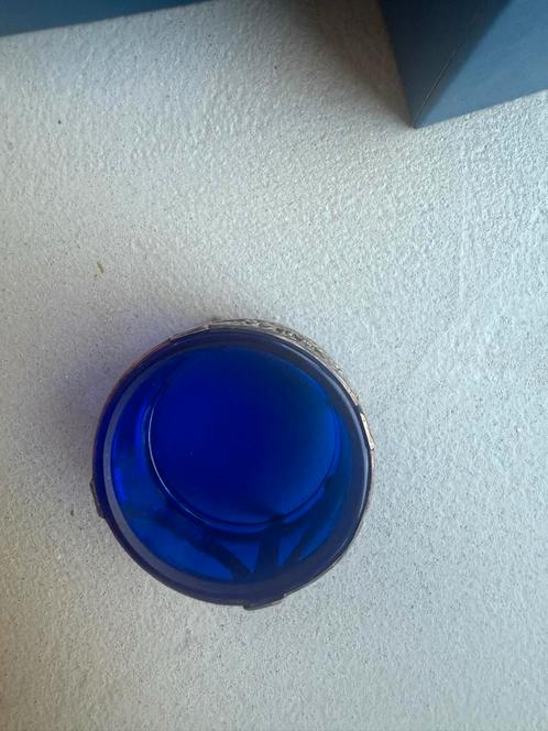 Zilveren Zoutbakje met Blauw Glas - Lyppens Amsterdam, Antiek en Kunst, Antiek | Glas en Kristal, Ophalen