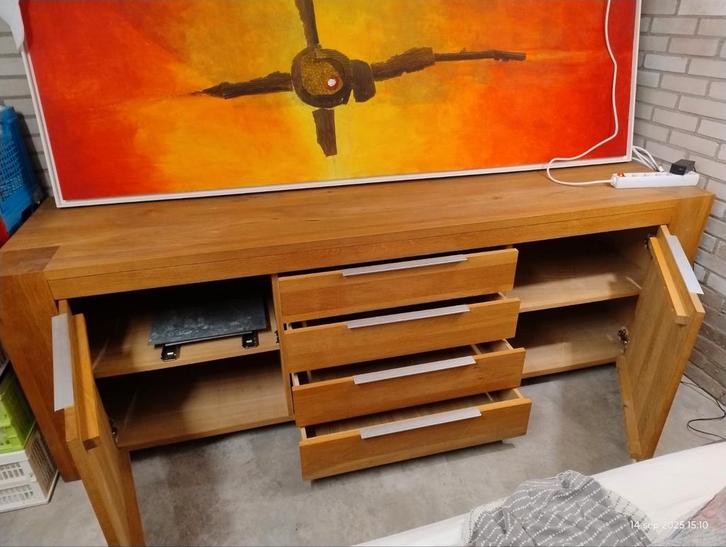 Ongelakt eiken dressoir merk Quint, Huis en Inrichting, Kasten | Dressoirs, Gebruikt, 200 cm of meer, 50 tot 75 cm, Met lade(s)