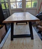 Eikenhouten Eettafel rvs zwarte tafelpoten, Huis en Inrichting, Tafels | Eettafels, Ophalen, Eikenhout, 50 tot 100 cm, Zo goed als nieuw
