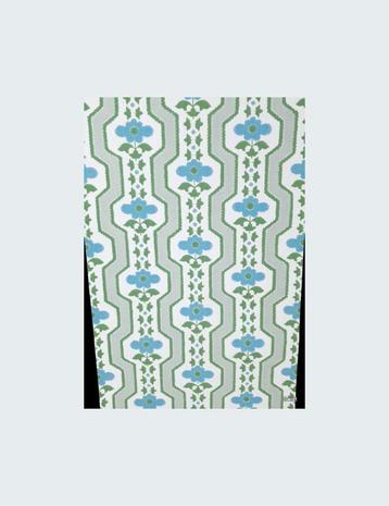 3707 Behang blauwgroen lijnenspel bloemen  vintage swiet