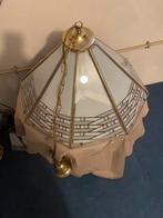 Retro lampenset, messing armatuur, 5-delig, Huis en Inrichting, Lampen | Hanglampen, Ophalen, Gebruikt, Glas, Minder dan 50 cm