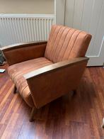 Comfortabele fauteuil met leren bekleding, Huis en Inrichting, Fauteuils, Ophalen, Gebruikt, Minder dan 75 cm, Hout