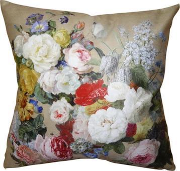 Kussenhoes-2-Stuks-Bloemen-45x45-cm-Beige-Groen-Sierkussen beschikbaar voor biedingen