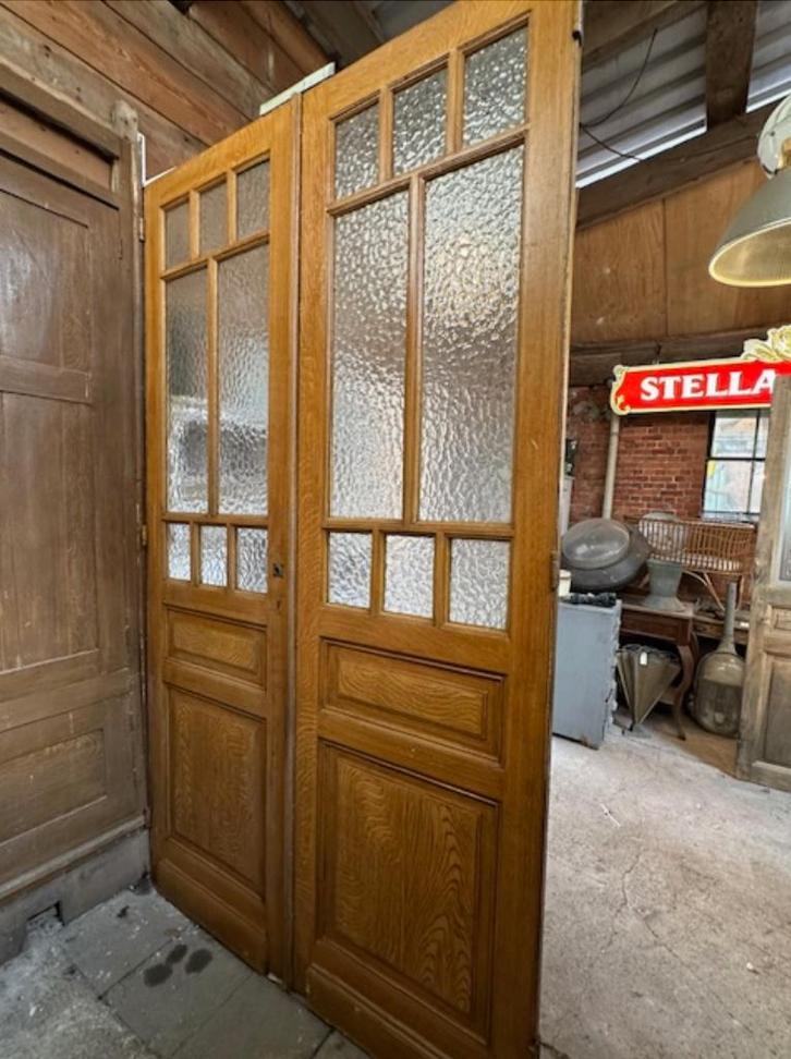 oude deuren antieke set binnendeuren met glas, Doe-het-zelf en Verbouw, Deuren en Horren, Gebruikt, Binnendeur, 200 tot 215 cm