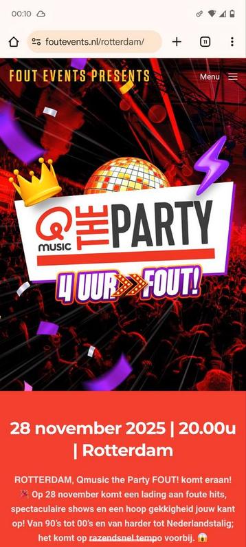 Qmusic fout the party 𝗥𝗢𝗧𝗧𝗘𝗥𝗗𝗔𝗠,  beschikbaar voor biedingen