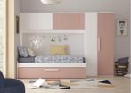 Artik 1-persoonsbed met slaaplade en brugkast - Oudroze/wit, Kinderen en Baby's, Kinderkamer | Bedden
