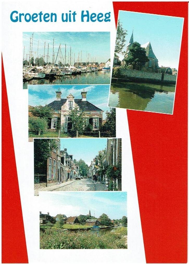 Ansichtkaart Heeg, kerk, straatje, watersport, Verzamelen, Ansichtkaarten | Nederland, Ongelopen, Friesland, 1980 tot heden, Ophalen of Verzenden