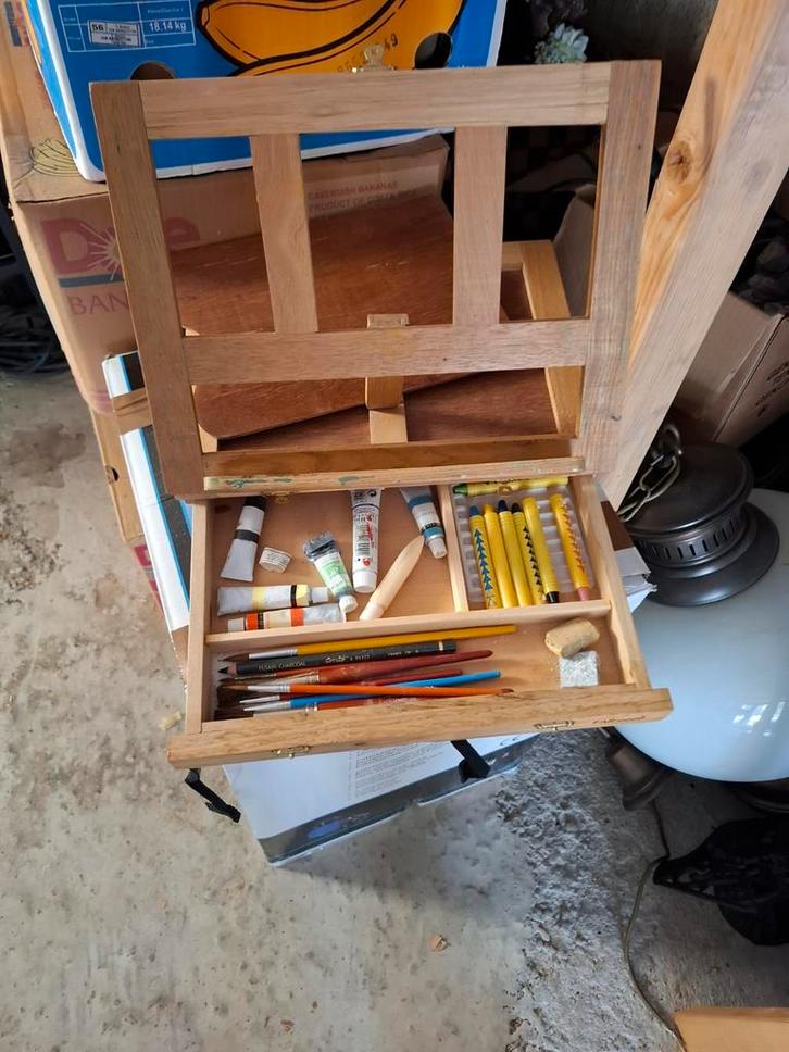 Schilders Ezel met Verf en Penselen, Hobby en Vrije tijd, Schilderen, Gebruikt, Ezel, Ophalen of Verzenden
