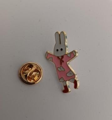 Goudkleurige broche pin konijn wit roze pakje beschikbaar voor biedingen