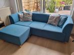 Blauwe bank met hocker, Ophalen of Verzenden, Gebruikt, 75 tot 100 cm, 200 tot 250 cm