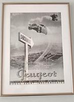 ingelijste Franse art deco advertentie, poster Peugeot 1936, Rechthoekig Staand, Met lijst, Ophalen of Verzenden, Zo goed als nieuw