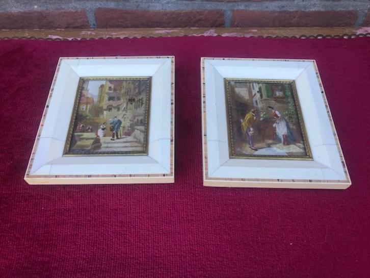 2 verfijnde miniatuur schilderijtjes, Antiek en Kunst, Kunst | Schilderijen | Klassiek, Ophalen of Verzenden