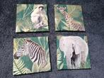 4x Jungle schilderijtjes schilderijen dieren stof kamer kind, Kinderen en Baby's, Ophalen of Verzenden, Wanddecoratie, Zo goed als nieuw