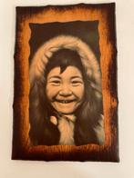 Wanddecoratie. Houten paneel lachend Inuit / Eskimo meisje., Ophalen