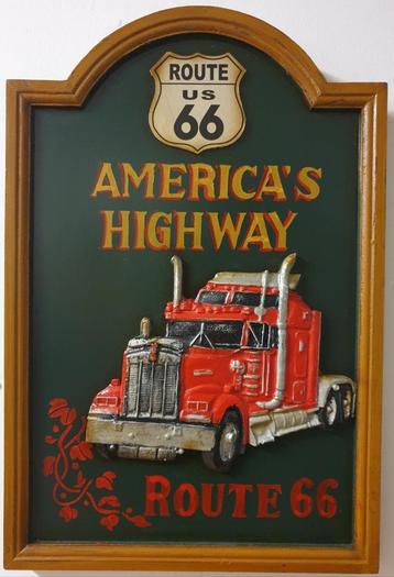 Vrachtwagen highway route 66 houten pubbord wandbord deco  beschikbaar voor biedingen